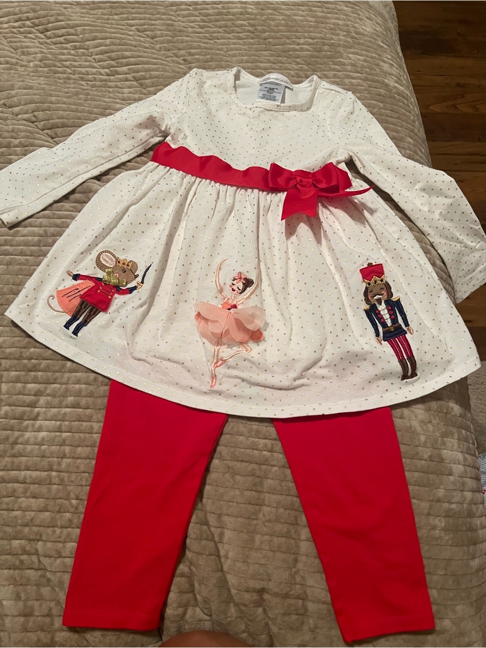 Bonnie Jean White & Red Nutcracker Appliqué Tunic Set